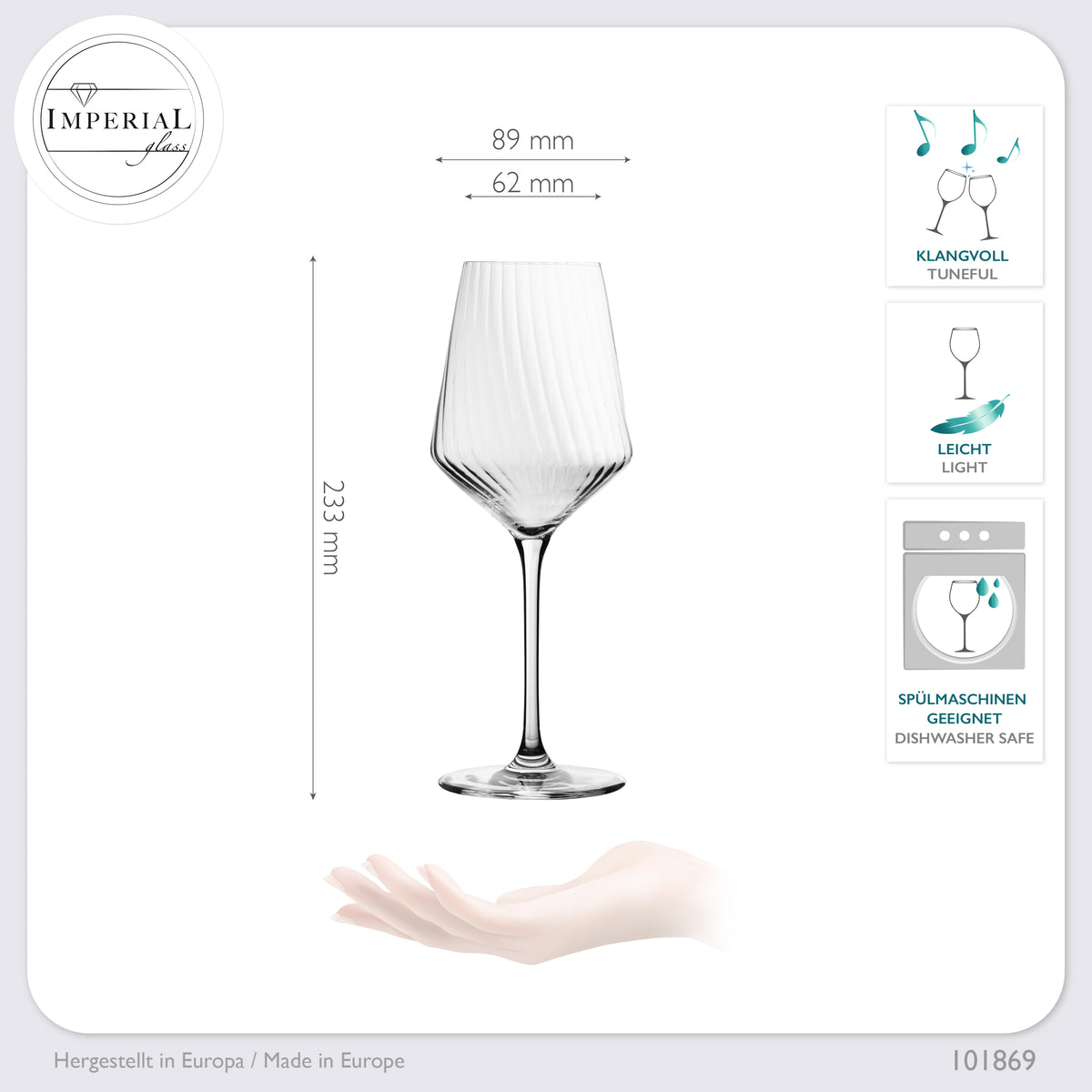 IMPERIAL glass Weißweingläser 460ml "London" Set 6-Teilig geriffelte Weingläser aus Crystalline Glas