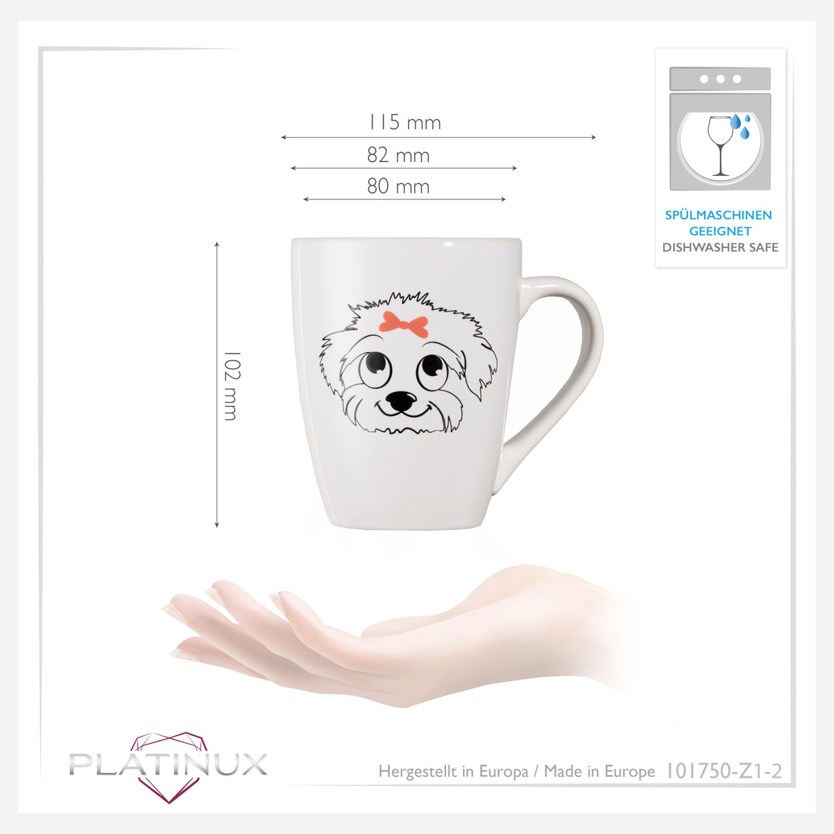 PLATINUX Kubek do kawy z uchem 250ml Kubek z motywem psa „Susi” Filiżanka do herbaty