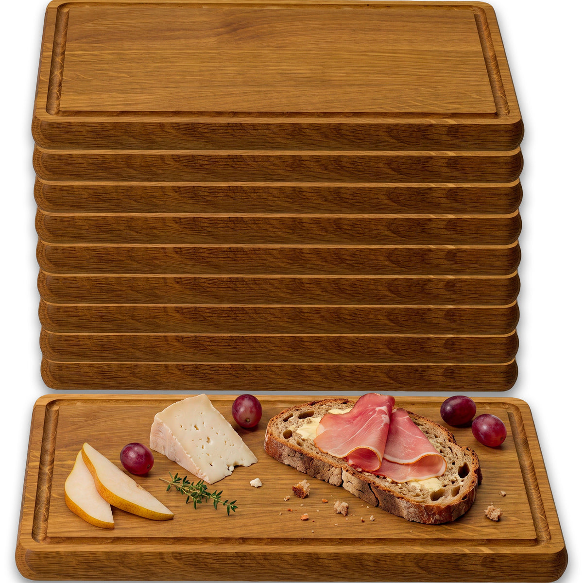 FALKENBERGER Frühstücksbrettchen 10er Set massive Eiche, 24 × 14 × 1,6 cm Handgefertigt