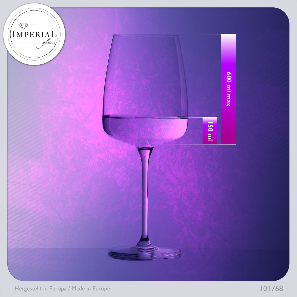 IMPERIAL glass Große eckige Rotweingläser 600ml Set 4-Teilig "Milano" Burgundergläser aus Crystalline Glas Spülmaschinenfest