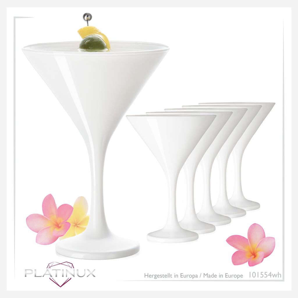 PLATINUX Białe kieliszki do martini 150 ml, zestaw 6 szklanek do koktajli