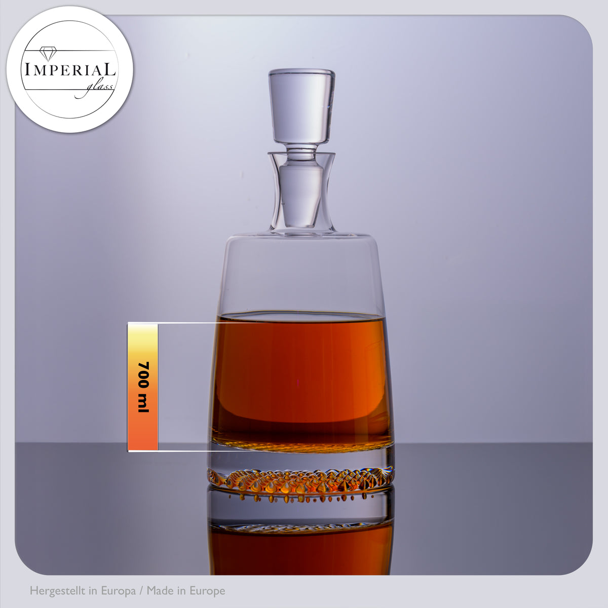 IMPERIAL szklana karafka do whisky 700 ml ze szklanym korkiem ręcznie wykonana seria „Faro” szkło krystaliczne ze strukturalnym dnem