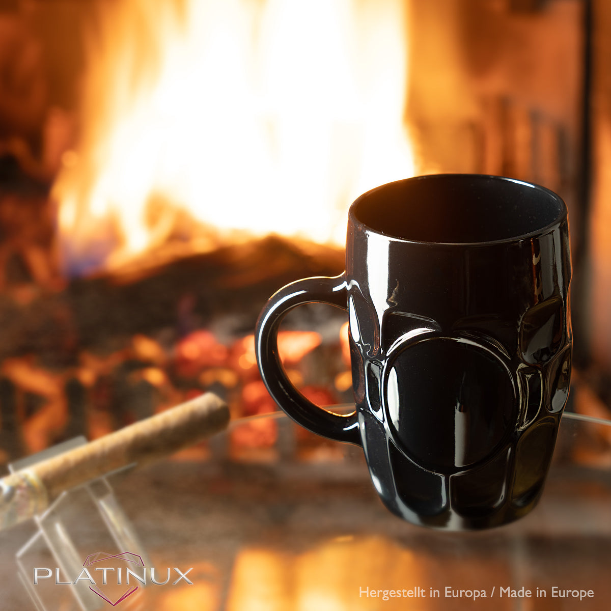 PLATINUX Czarne Szklanki do Piwa 500ml z Uchwytem Zestaw 4 Kupli Szklanych z Wzorem Ornamentowym