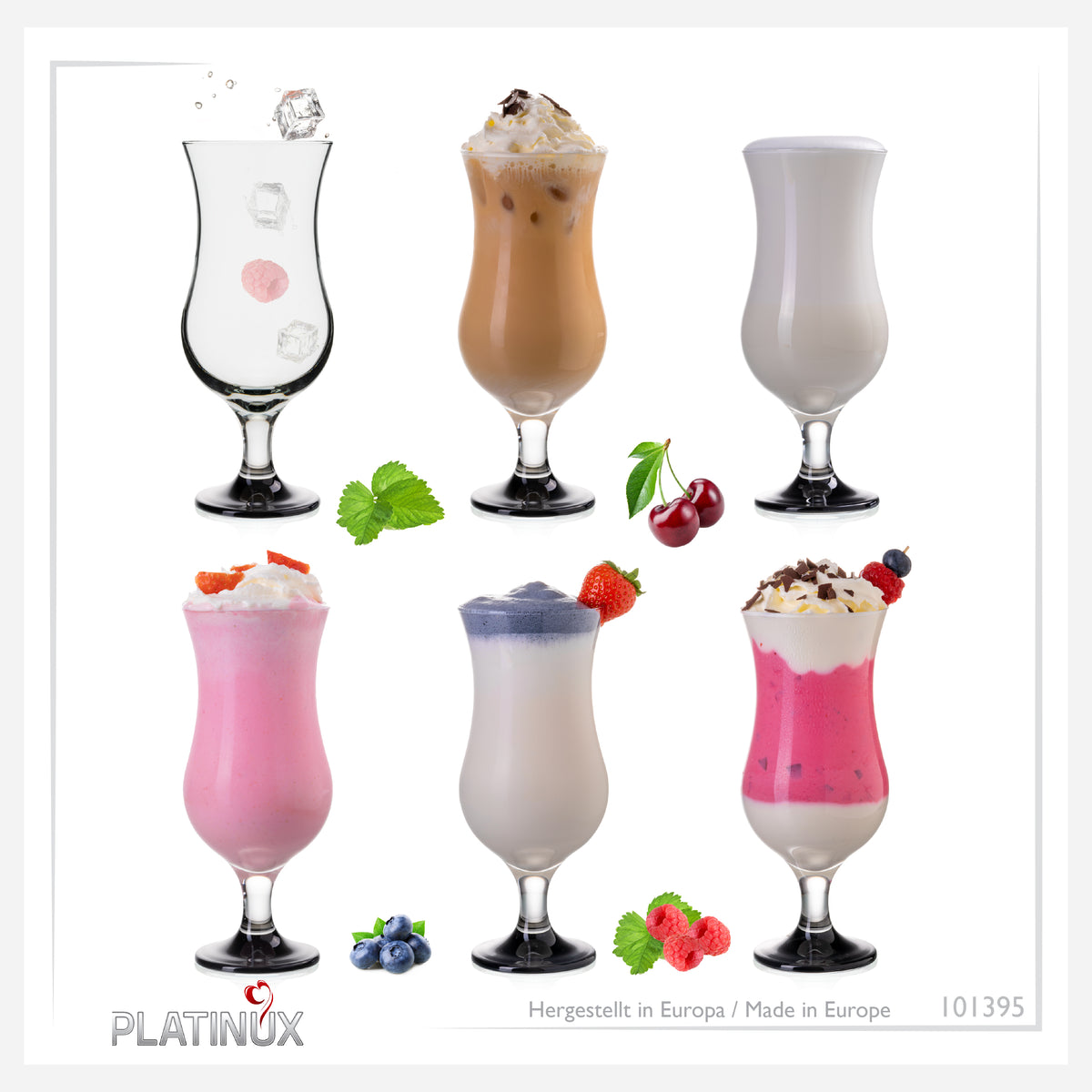PLATINUX szklanki koktajlowe ze szkła z czarnym efektem ombre 400ml (maks. 470ml) zestaw 6 sztuk duże szklanki do baru