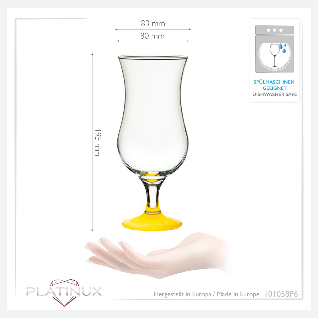 PLATINUX Zestaw 6 szklanek koktajlowych 400ml (max. 470ml) Szklanki do drinków Szklanki barowe Hurricane Duże (Żółte)