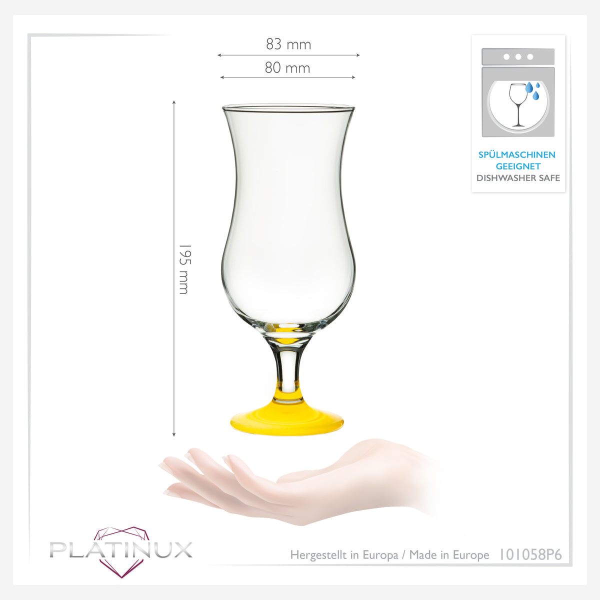 PLATINUX Zestaw 6 szklanek koktajlowych 400ml (max. 470ml) Szklanki do drinków Szklanki barowe Hurricane Duże (Żółte)