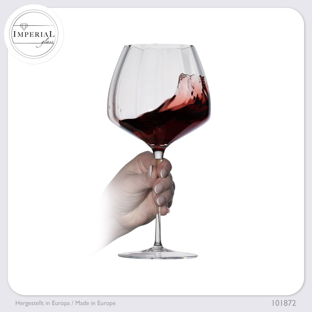 IMPERIAL glass Große Rotweingläser gewellt 930ml Set 6-Teilig "Cali" Bauchige Burgundergläser aus Crystalline Glas Handmade