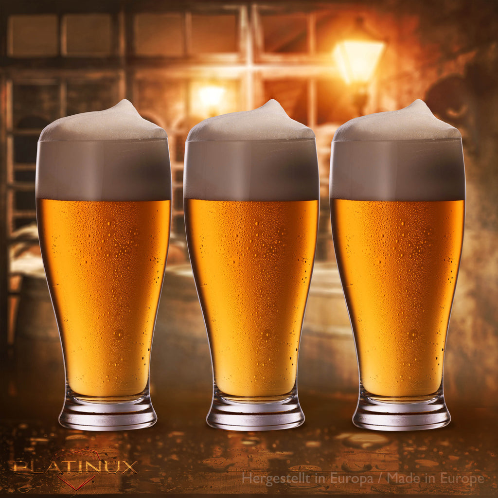 PLATINUX Zestaw 6 szklanek do piwa 500ml (maks. 565ml) Szklanki do piwa z uchem Kufle do piwa Szklanki do pszenicznego piwa Wysokie szklanki do piwa