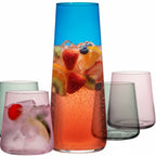 IMPERIAL glass Blaue Wasserkaraffe Set mit 4 farbigen Trinkgläsern aus Crystalline Glas 5-teilig