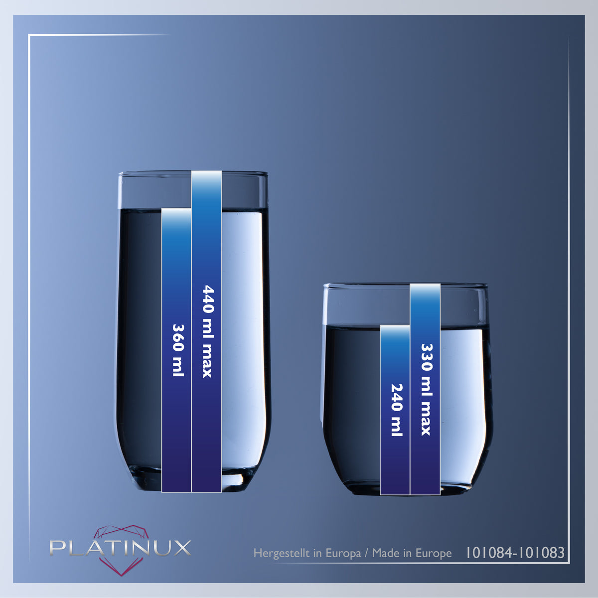 PLATINUX Eleganckie szklanki do picia 240 ml i 360 ml, zestaw 6-częściowy, szklanki do wody, można myć w zmywarce