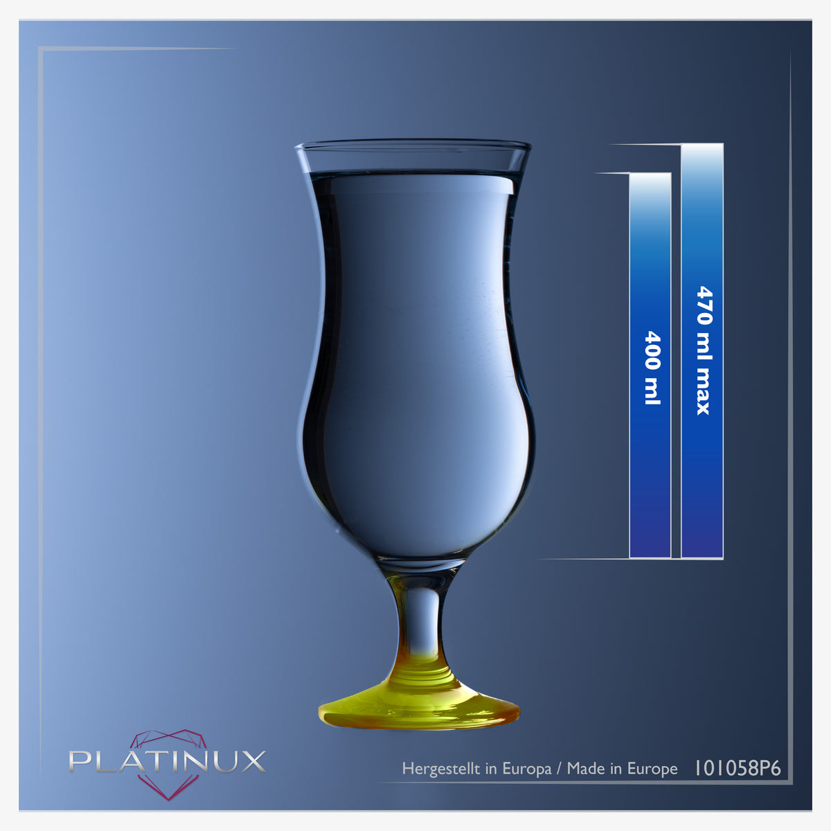 PLATINUX Zestaw 6 szklanek koktajlowych 400ml (max. 470ml) Szklanki do drinków Szklanki barowe Hurricane Duże (Żółte)