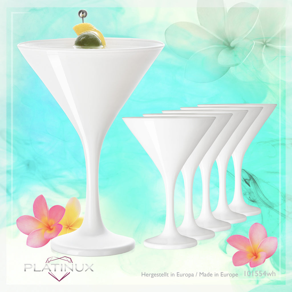 PLATINUX Białe kieliszki do martini 150 ml, zestaw 6 szklanek do koktajli