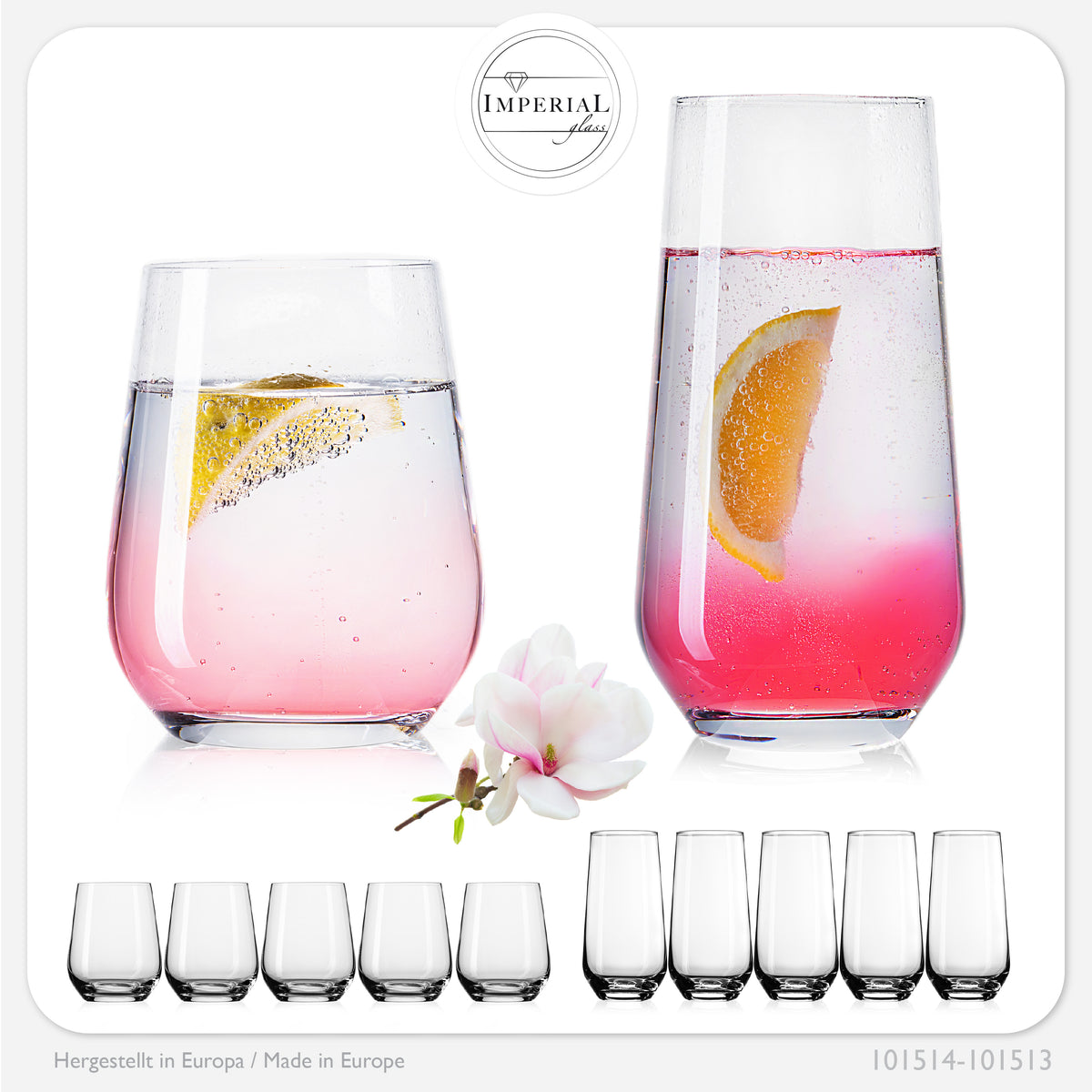 IMPERIAL glass Trinkgläser aus Glas 450ml & 520ml Set 12-Teilig Getränkeglas Wassergläser
