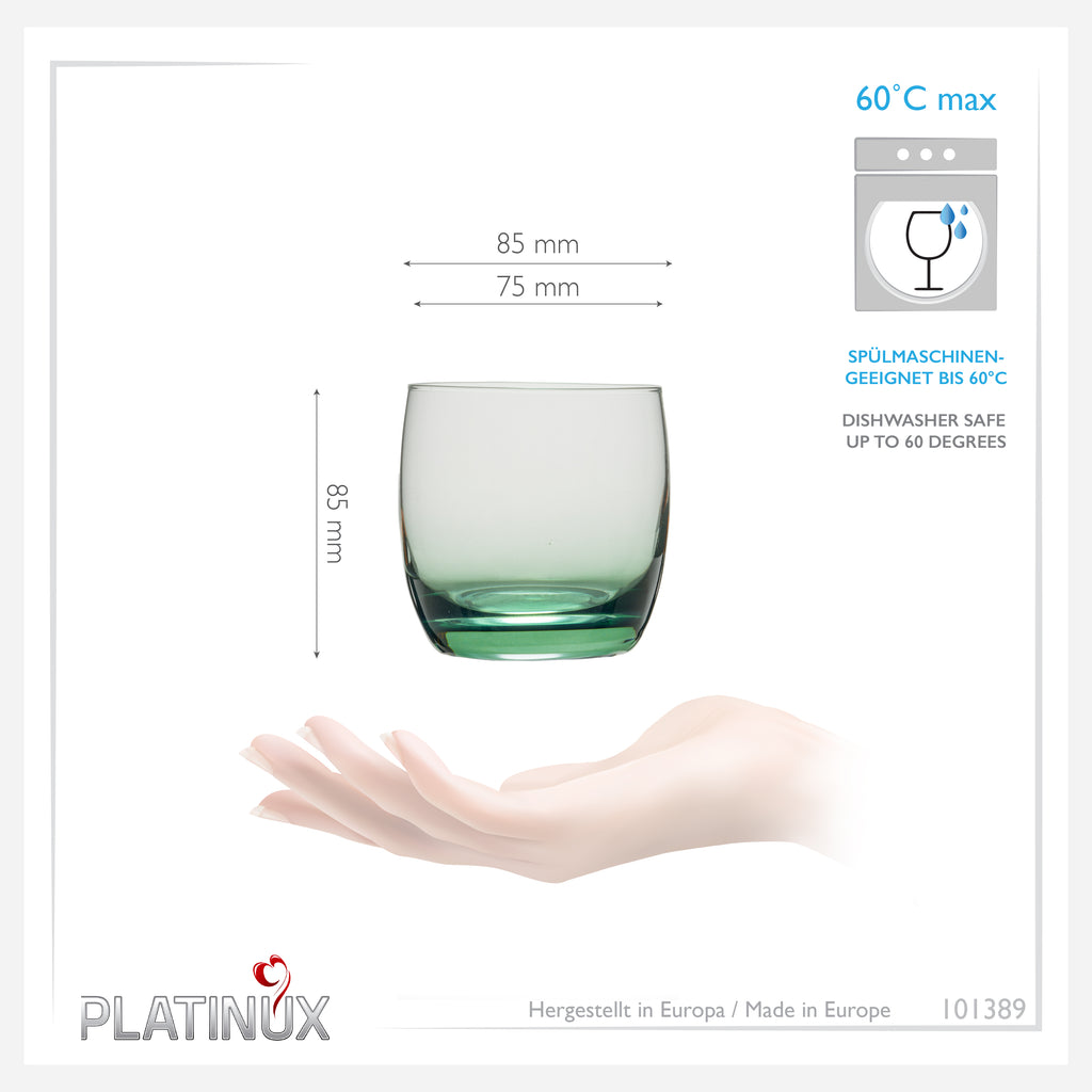 PLATINUX Eleganckie szklanki ze szkła, efekt Ombre, zielone, 200ml (max. 320ml), zestaw 6 sztuk, małe