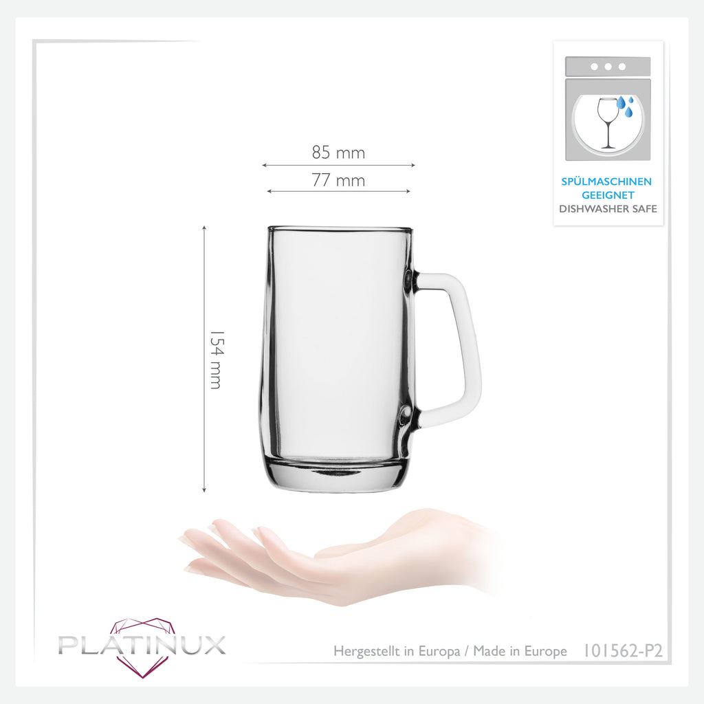 PLATINUX Zestaw dwóch szklanych kufli do piwa z uchem 500ml (maks. 580ml)