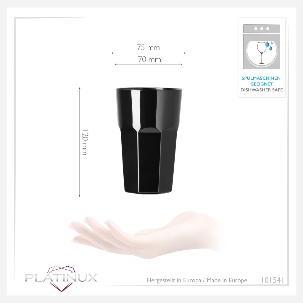 PLATINUX Szklanki Czarne Szklane Zestaw 6 Sztuk 210ml (max.270ml) Szklanki do wody Szklanki do soku