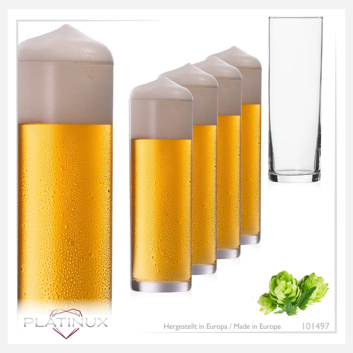 PLATINUX Wysokie szklanki do piwa 200 ml (maks. 240 ml) Zestaw 6-częściowy Szklanki do piwa typu "stange" Szklanki do Kölsch