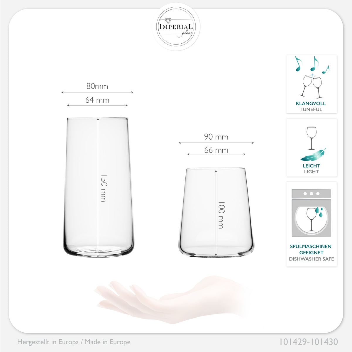 IMPERIAL glass Trinkgläser aus Glas Set 450ml & 550ml 12 Teilig Wassergläser groß