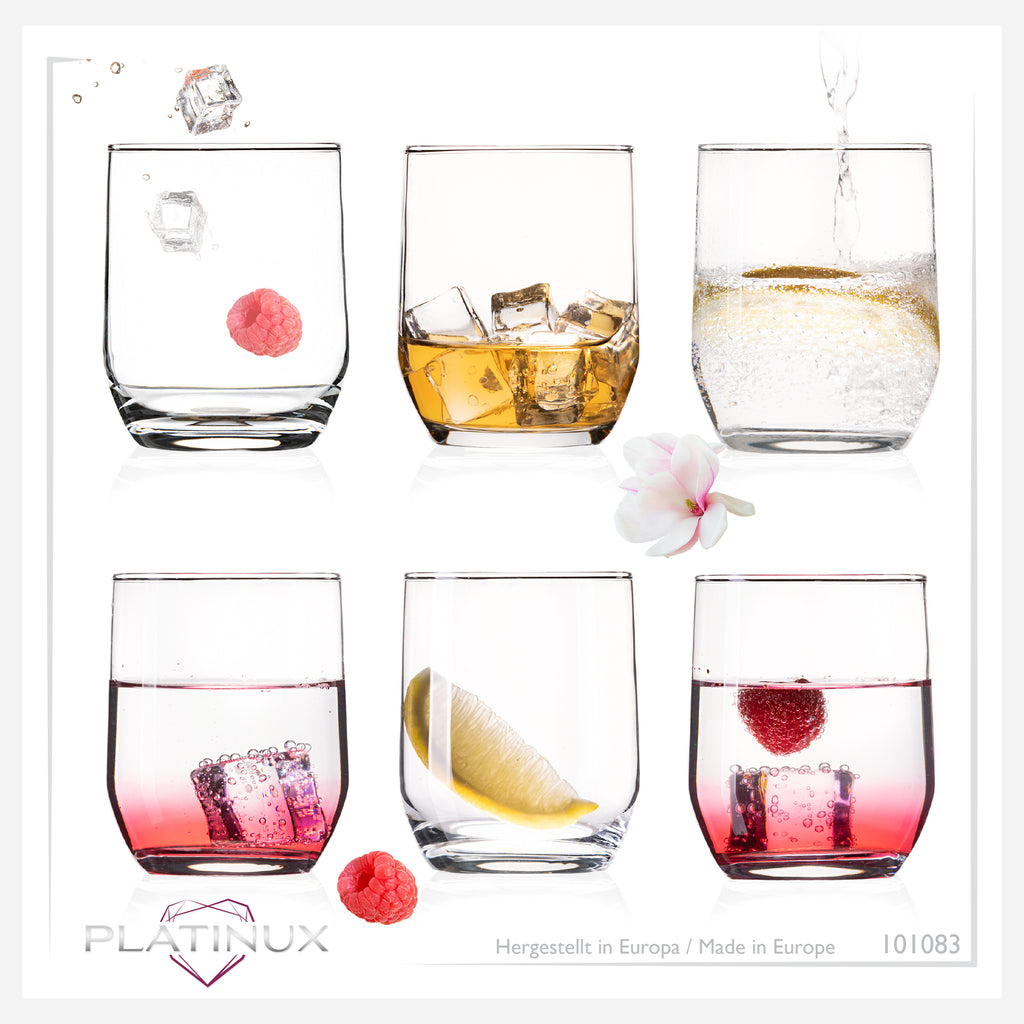 PLATINUX Eleganckie szklanki do picia 240ml, zestaw 6 sztuk, szklanki do wody, szklanki do soku