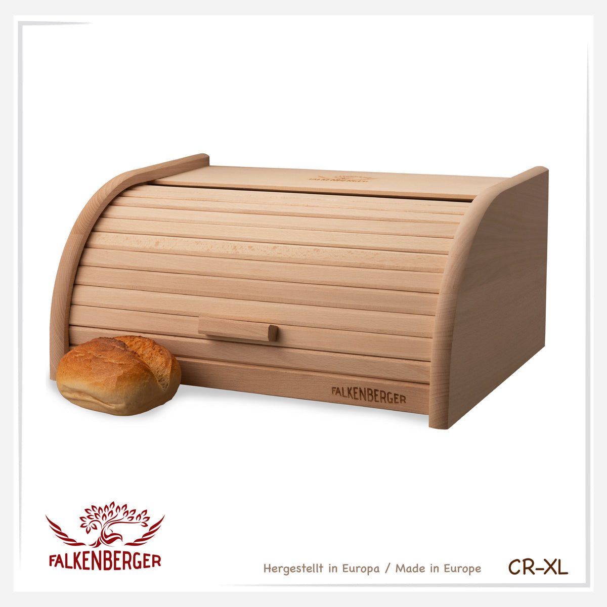 FALKENBERGER Chlebak drewniany ok. 39x28x18cm XL Chlebak z rolowaną pokrywą Handmade