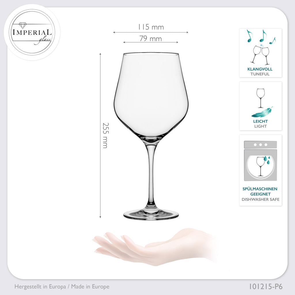 IMPERIAL glass Große Rotweingläser 920ml Set 6-Teilig "Sydney" Burgundergläser aus Crystalline Glas Weinglas Spülmaschinenfest