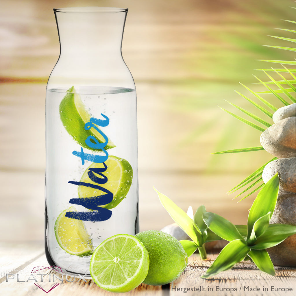 PLATINUX Karafka szklana z nadrukiem Water 1000ml (maks. 1200ml) Karafka na wodę
