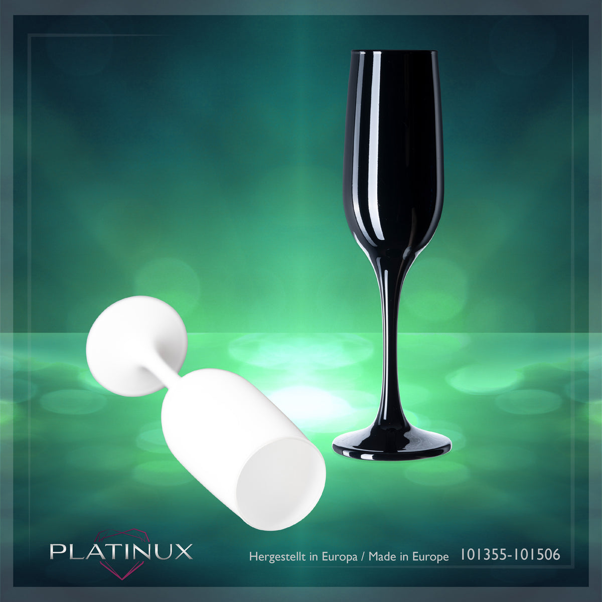 PLATINUX Czarne i Białe stabilne kieliszki do szampana Zestaw 6-częściowy 160ml (maks. 210ml) Szklanki do Prosecco ze szkła