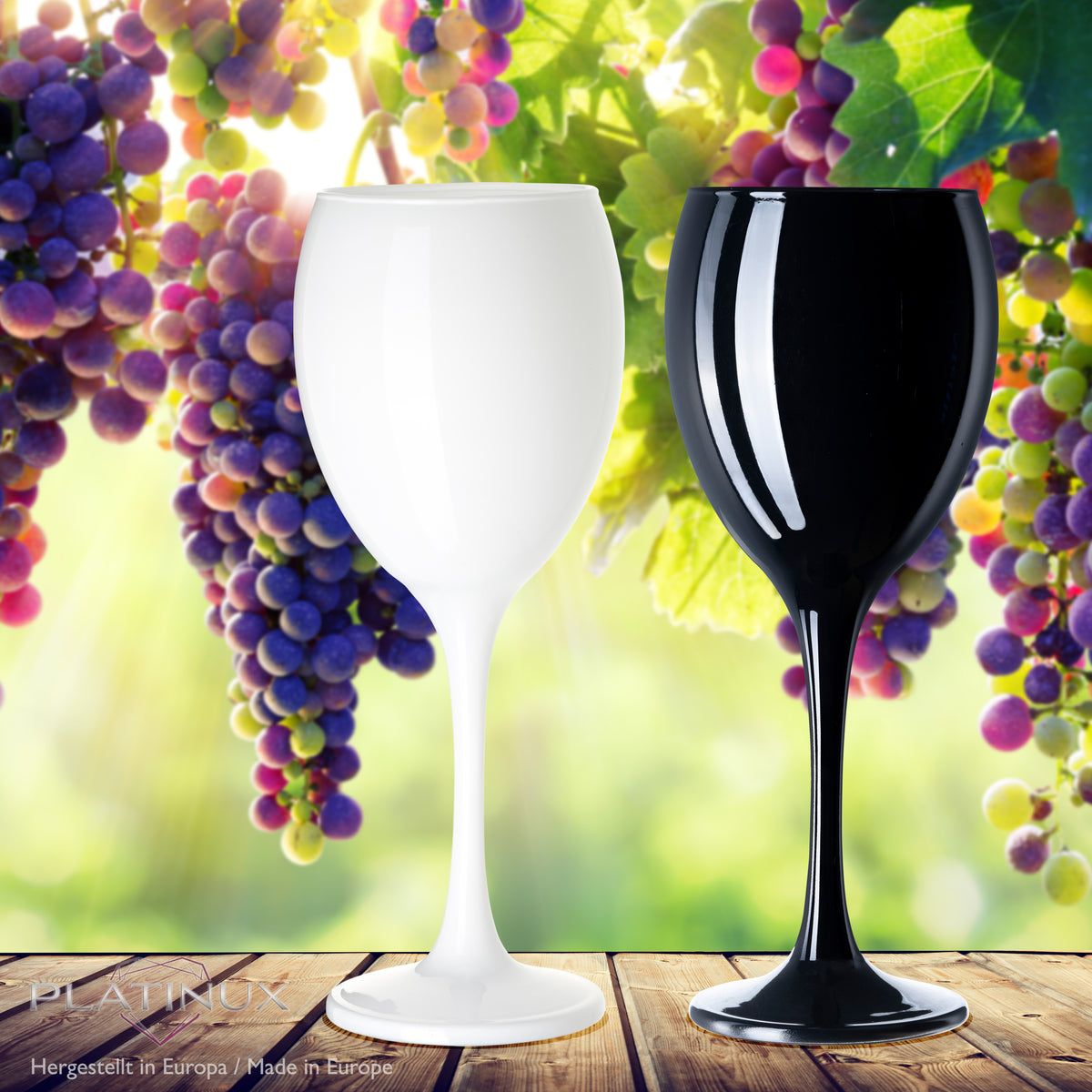 PLATINUX Szklanki do wina czarne i białe, szklane, zestaw 6 sztuk, 130 ml (maks. 320 ml), szklanki do napojów