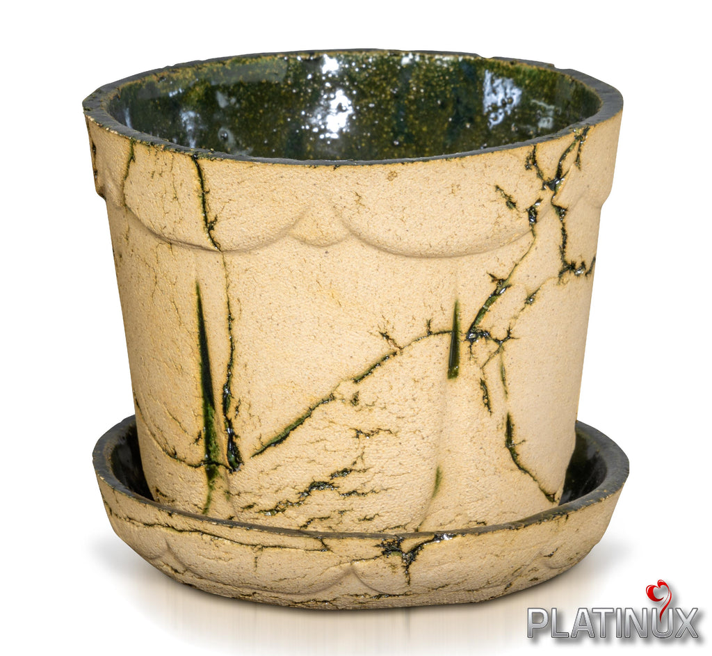 PLATINUX Doniczka kamionkowa z podstawką i otworem drenażowym 14,6x12,3cm, rękodzieło
