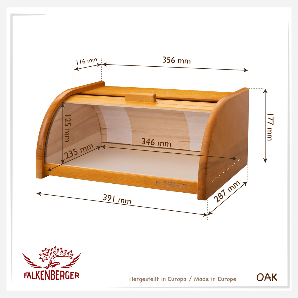FALKENBERGER Chlebak drewniany ok. 39x29x18cm Pojemnik na chleb z rolowaną pokrywą, ręcznie robiony