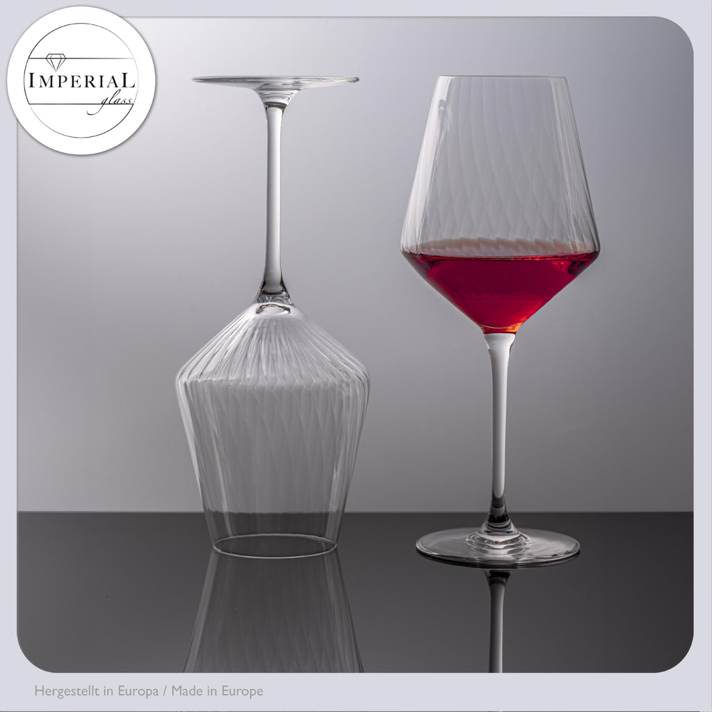 IMPERIAL glass karbowane kieliszki do Bordeaux, zestaw 6 sztuk ze szkła kryształowego 580 ml „London”, można myć w zmywarce