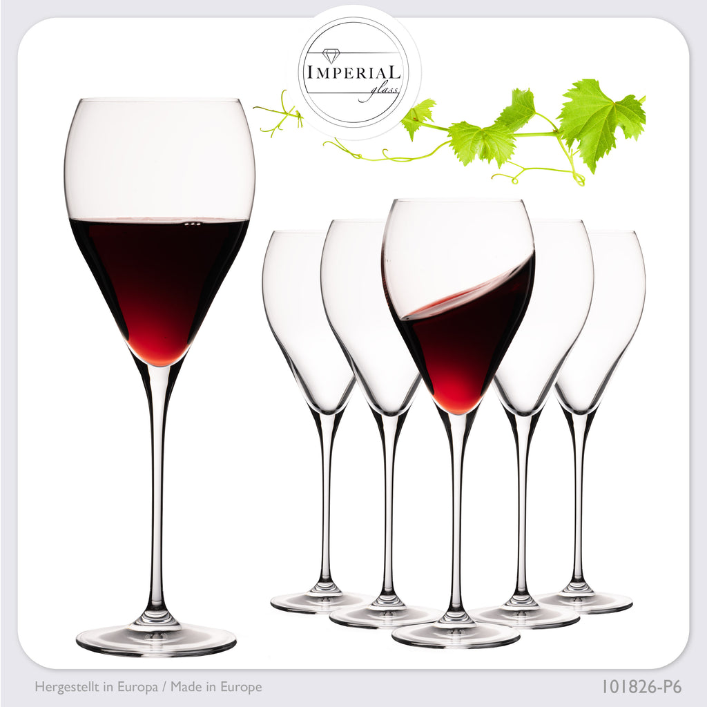 IMPERIAL glass Tropfenförmige Rotweingläser 520ml "Paris" Set 6-Teilig Weingläser aus Crystalline Glas