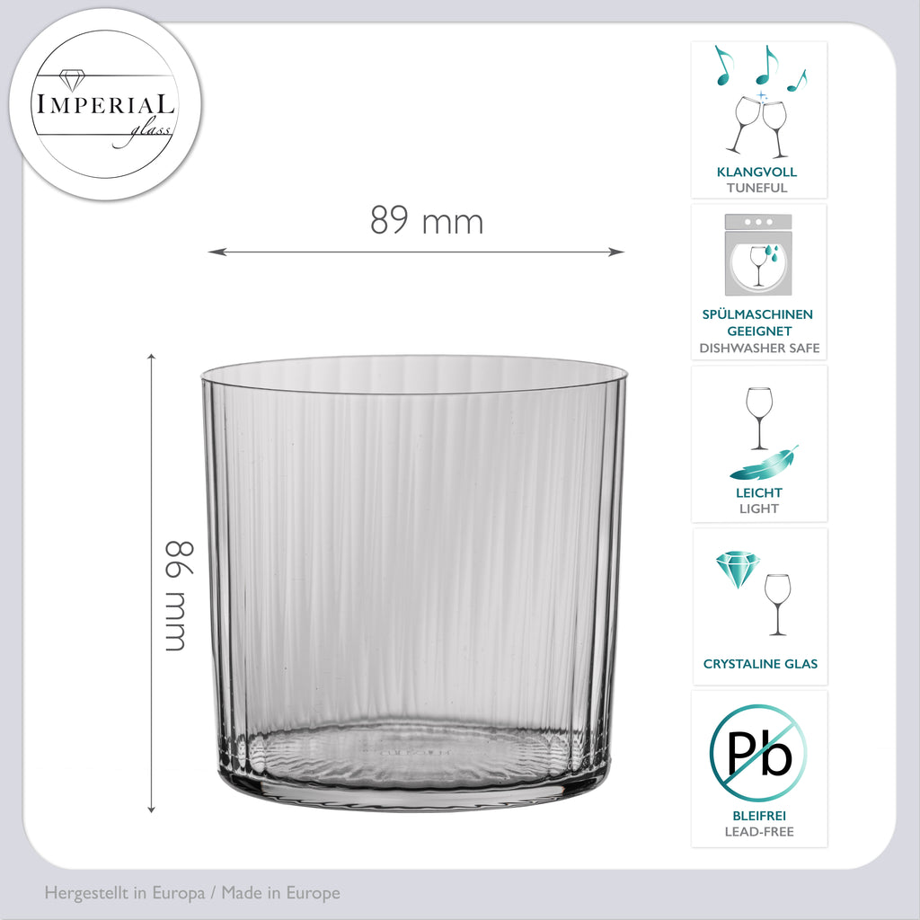 IMPERIAL geriffelte Trinkgläser 350ml - Wassergläser 6er Set aus Crystalline Glas Serie "London" Spülmaschinenfest