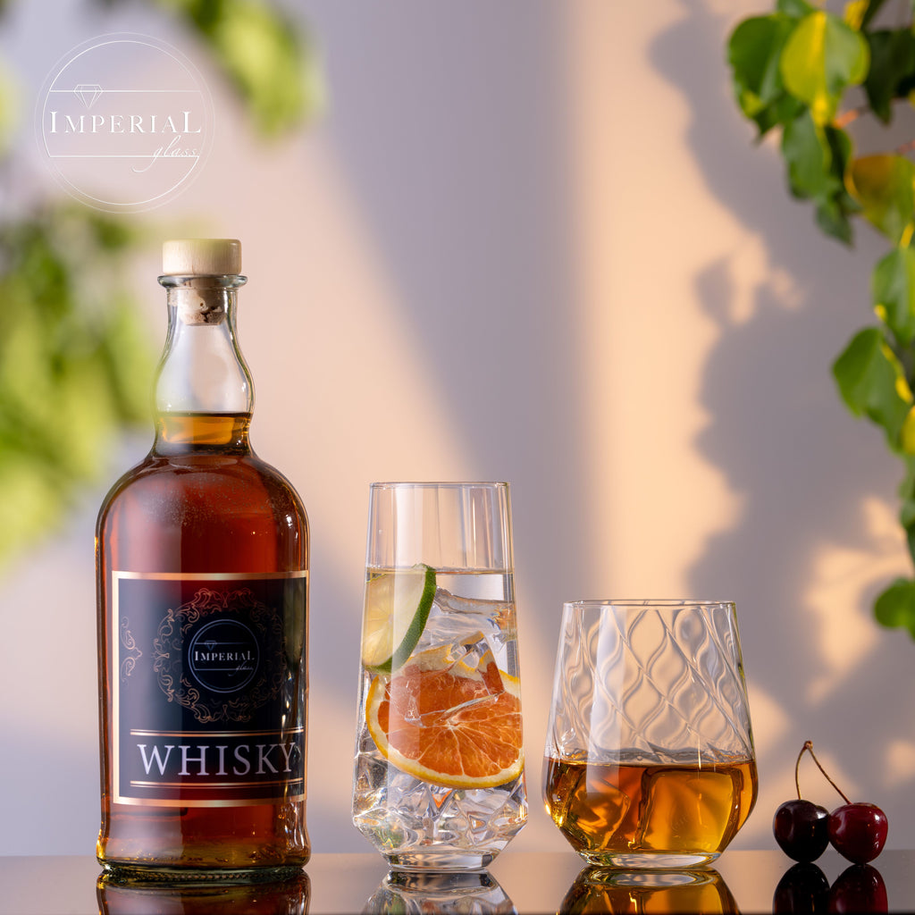Szklanki do picia IMPERIAL, karbowane, 4 sztuki, ze szkła krystalicznego, 420 ml i 430 ml