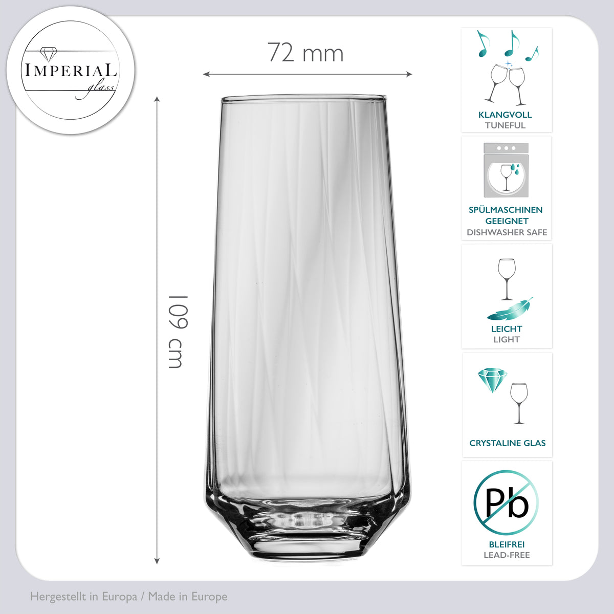 IMPERIAL Ribbed Drinking Glasses Set of 2 made of Crystalline Glass 420ml Dishwasher Safe