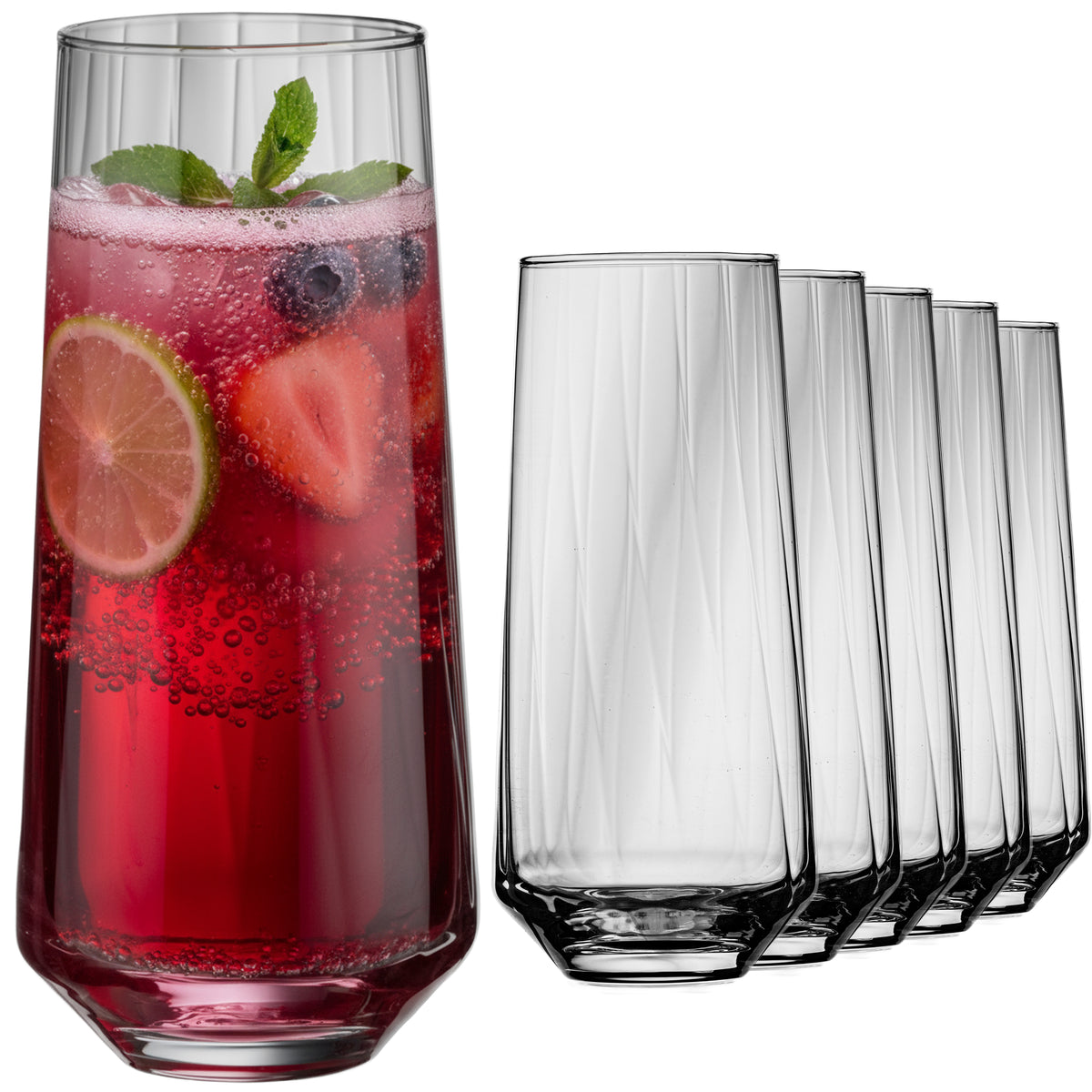IMPERIAL Karbowane szklanki do napojów zestaw 6 sztuk ze szkła krystalicznego 420ml Można myć w zmywarce