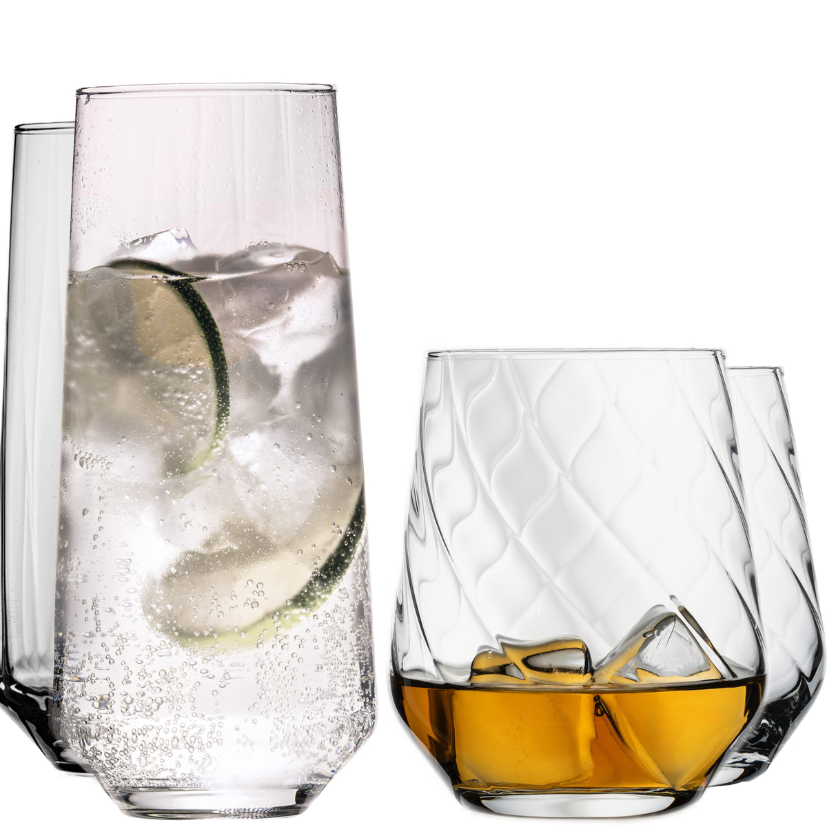 Szklanki do picia IMPERIAL, karbowane, 4 sztuki, ze szkła krystalicznego, 420 ml i 430 ml