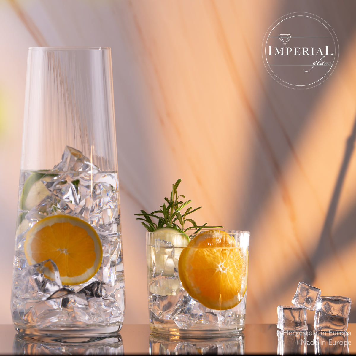 IMPERIAL Karaffe mit 4 Trinkgläsern geriffelt - 1240ml und 350ml aus Crystalline Glas "London" Spülmaschinengeeignet