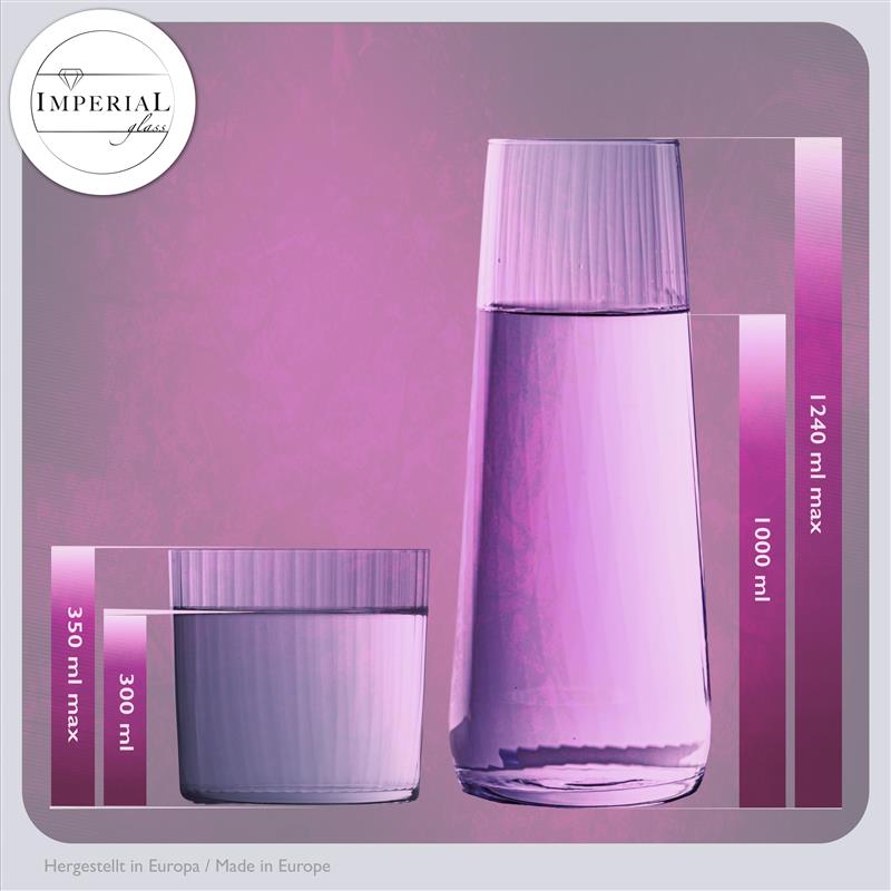IMPERIAL Karaffe mit 4 Trinkgläsern geriffelt - 1240ml und 350ml aus Crystalline Glas "London" Spülmaschinengeeignet