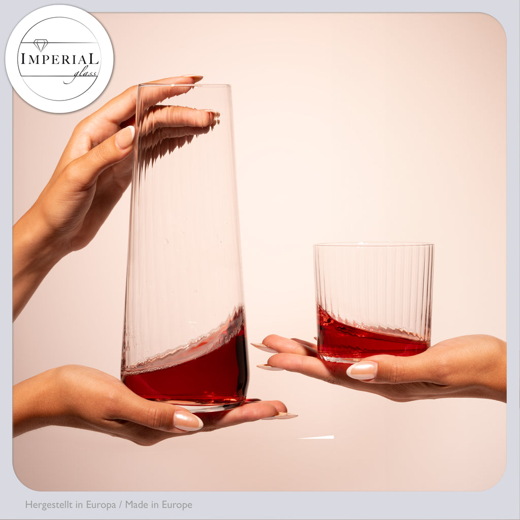 IMPERIAL Karaffe mit 4 Trinkgläsern geriffelt - 1240ml und 350ml aus Crystalline Glas "London" Spülmaschinengeeignet