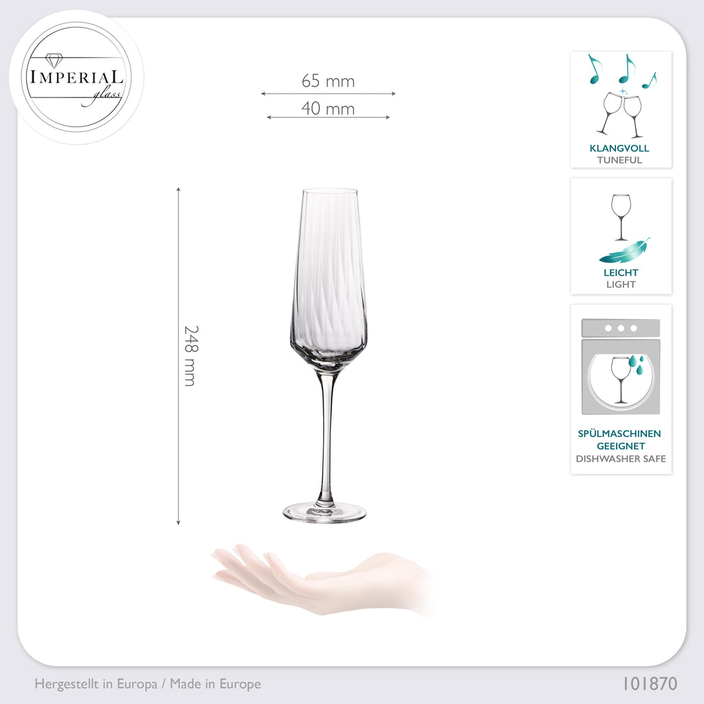 IMPERIAL szklanki do szampana żłobione 230ml "London" zestaw 6-częściowy ze szkła krystalicznego