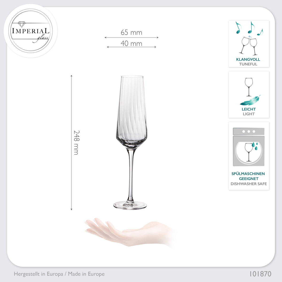 IMPERIAL szklanki do szampana żłobione 230ml "London" zestaw 6-częściowy ze szkła krystalicznego