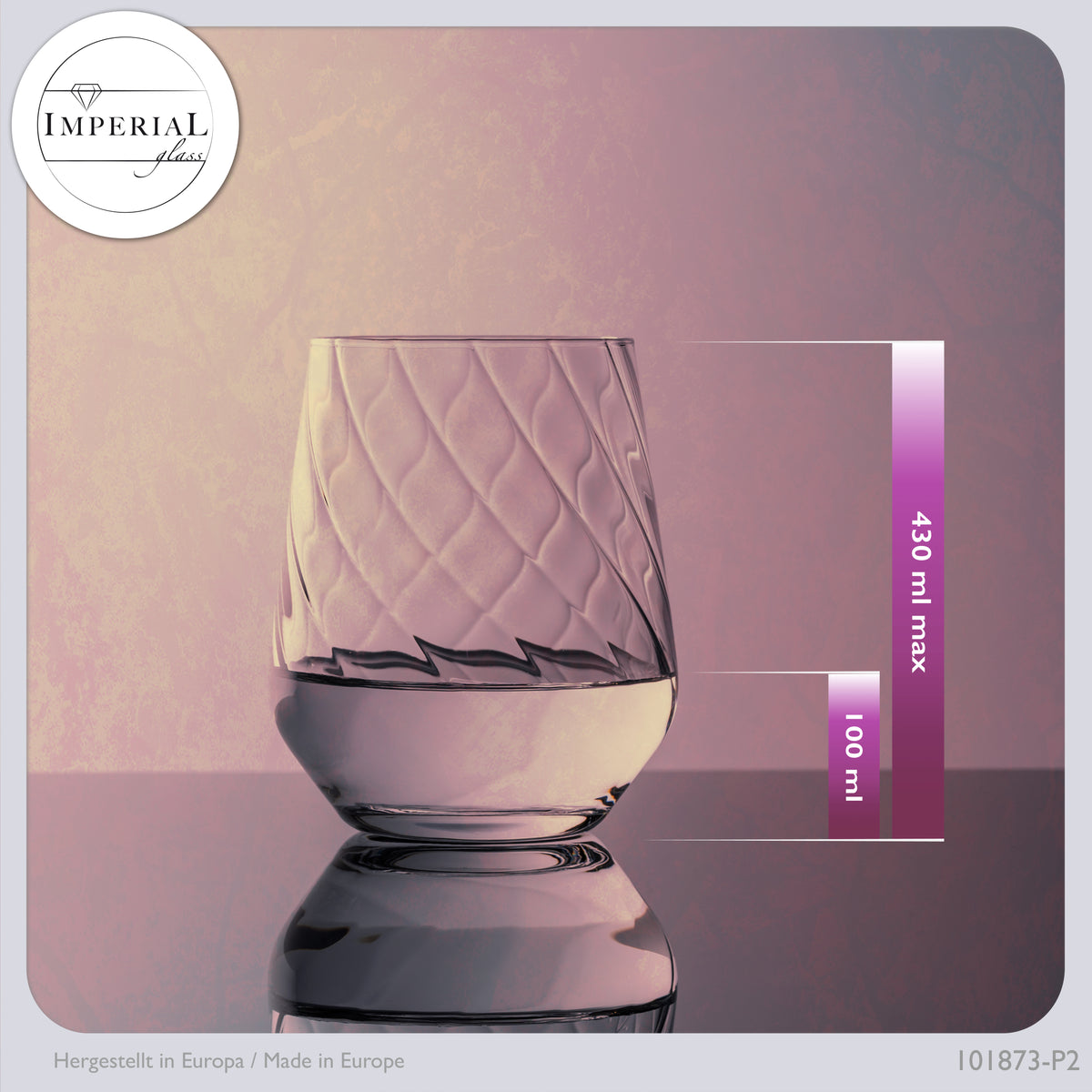 IMPERIAL Ribbed Whiskey Glasses Set of 2 430 ml Crystalline Glass Dishwasher Safe