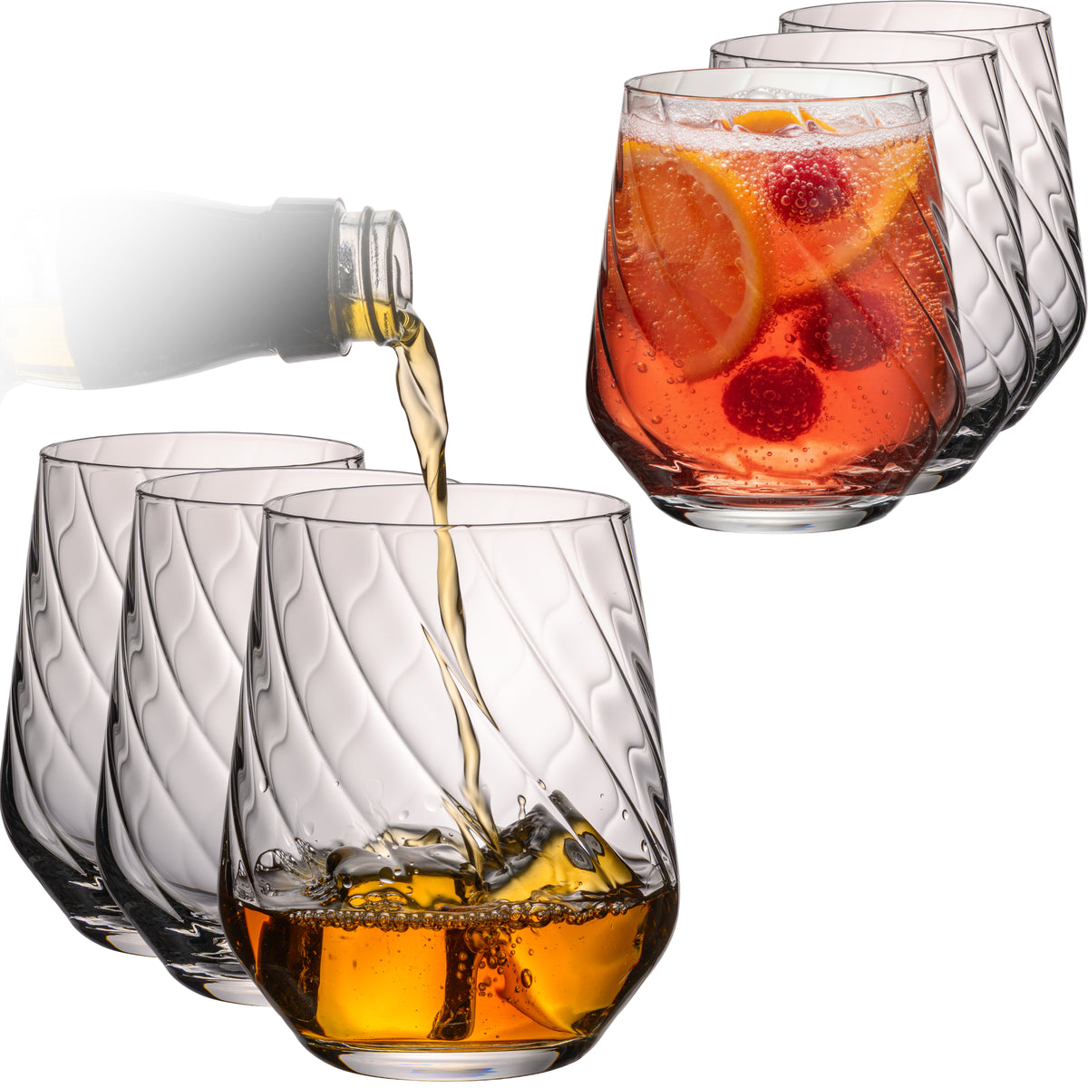 IMPERIAL karbowane szklanki do napojów zestaw 6 sztuk ze szkła krystalicznego 430 ml można myć w zmywarce