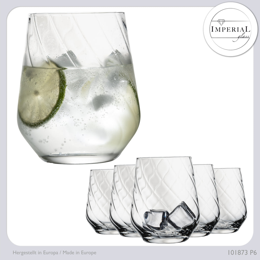IMPERIAL karbowane szklanki do napojów zestaw 6 sztuk ze szkła krystalicznego 430 ml można myć w zmywarce