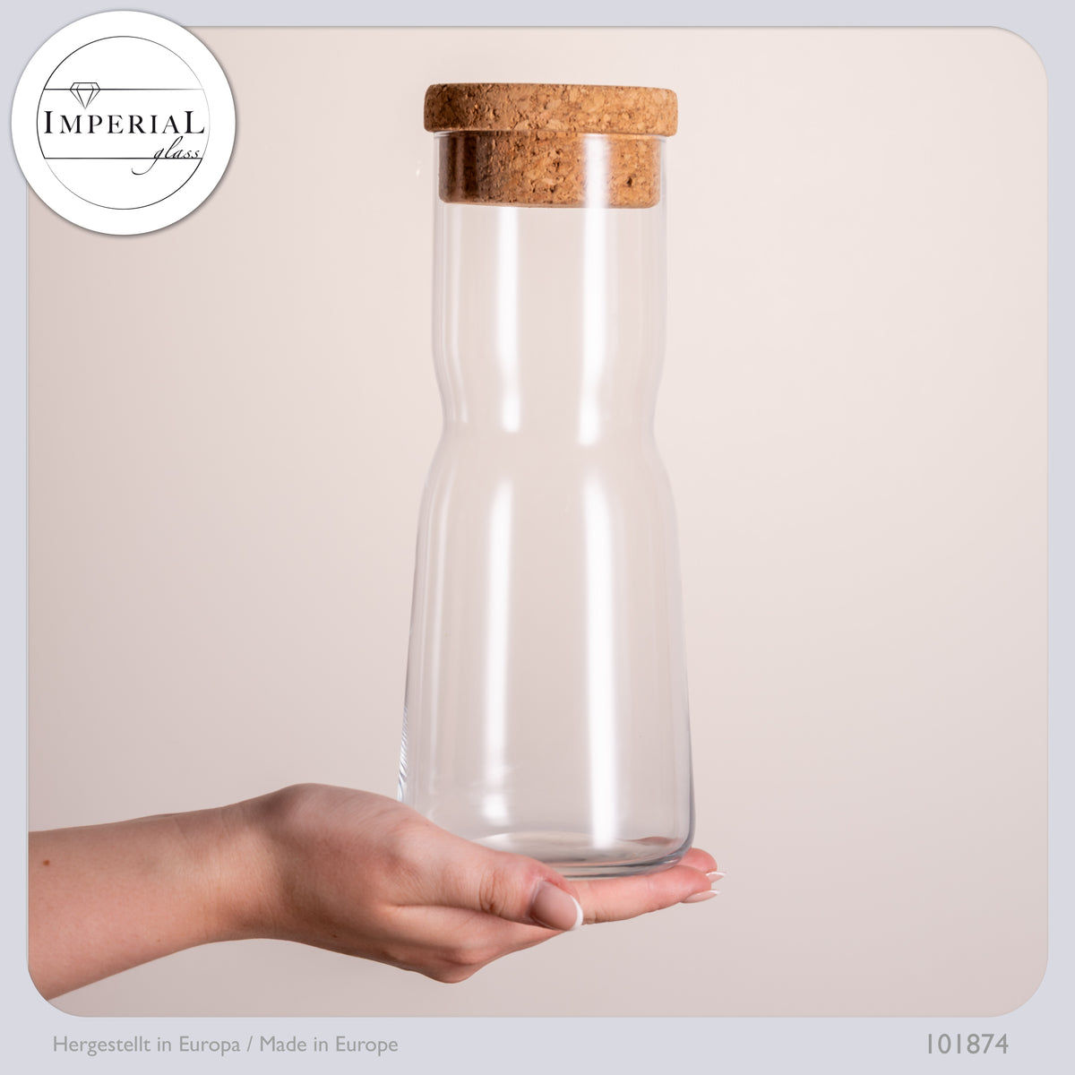 IMPERIAL glass Karafka szklana 1L ze szkła krystalicznego z korkową pokrywką w kształcie X, zestaw 2 sztuki, można myć w zmywarce