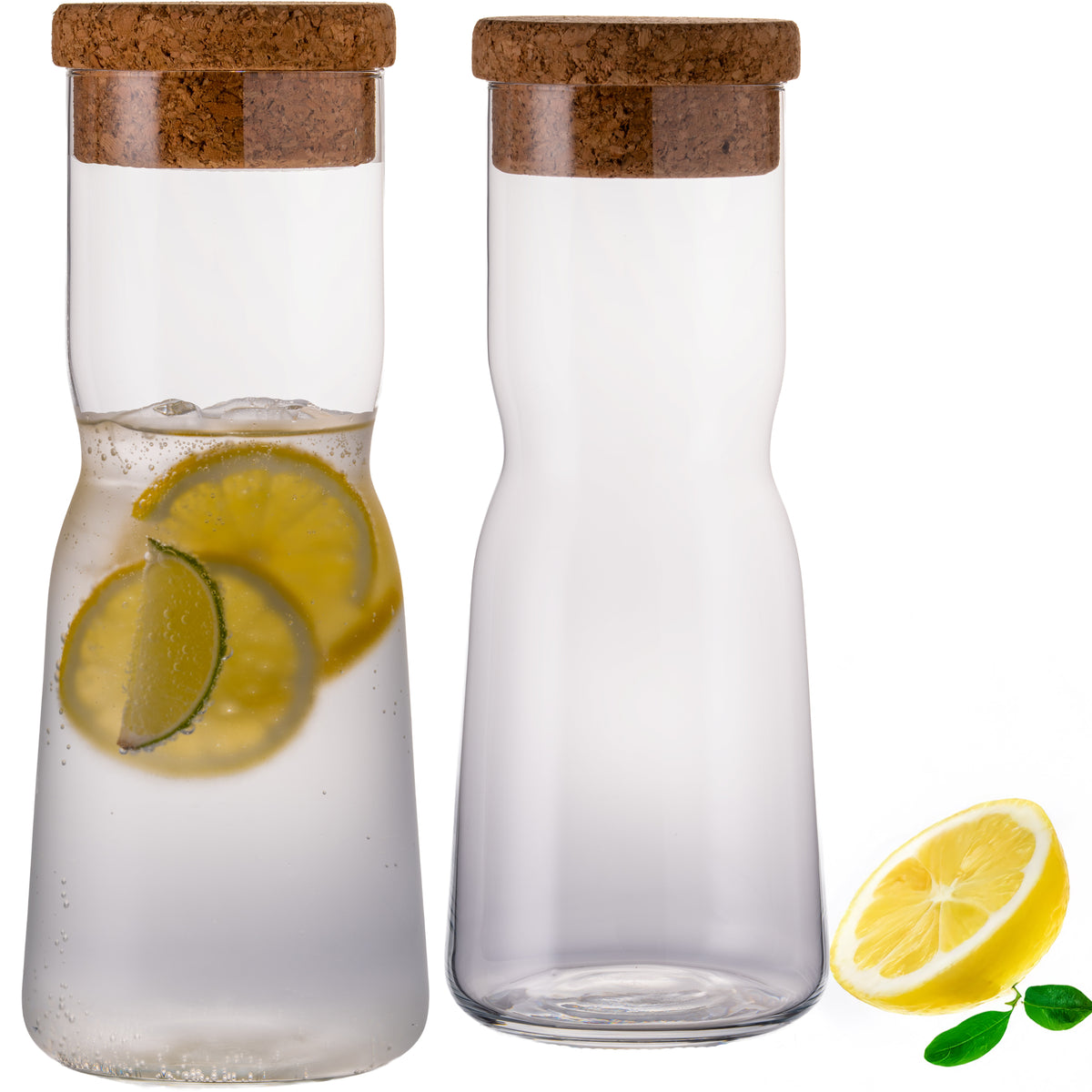 IMPERIAL glass Karafka szklana 1L ze szkła krystalicznego z korkową pokrywką w kształcie X, zestaw 2 sztuki, można myć w zmywarce