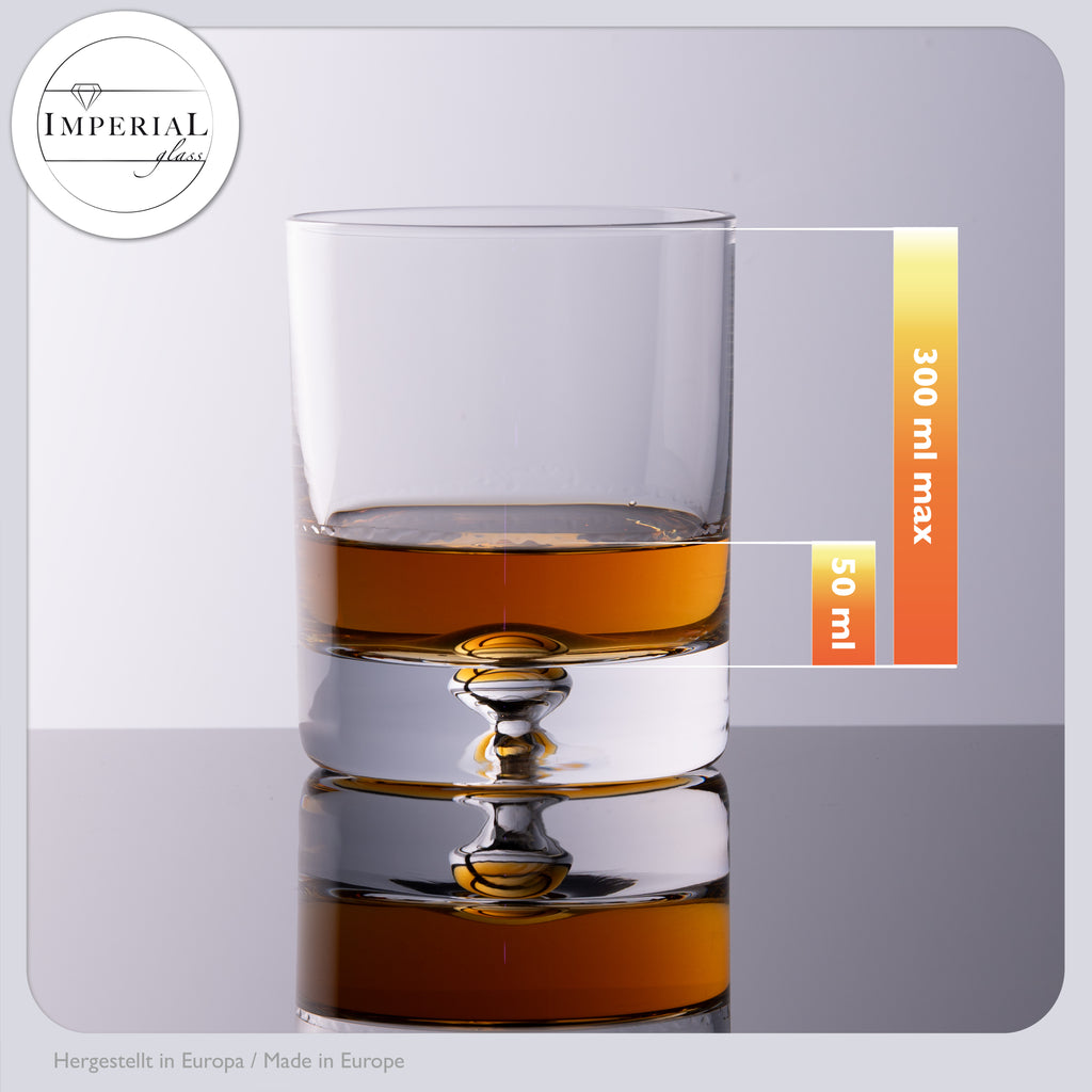 IMPERIAL Zestaw 2 szklanek do whisky 300 ml z kryształowego szkła „Lizbona” z pęcherzykiem powietrza w dnie, ręcznie wykonane