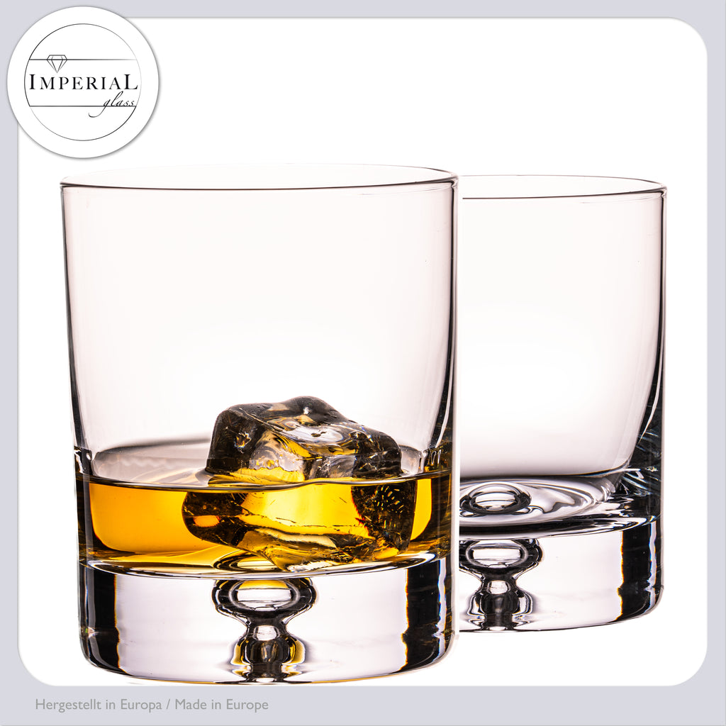 IMPERIAL Zestaw 2 szklanek do whisky 300 ml z kryształowego szkła „Lizbona” z pęcherzykiem powietrza w dnie, ręcznie wykonane