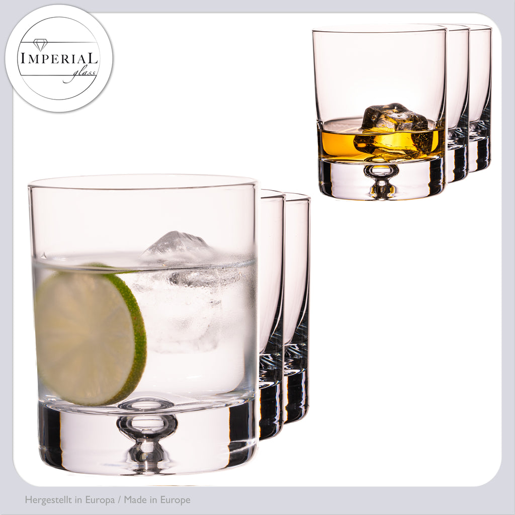 IMPERIAL glass Trinkgläser 6er Set 300ml Allroundgläser aus Crystalline Glas "Lissabon" Wassergläser mit Luftblase im Boden Handmade